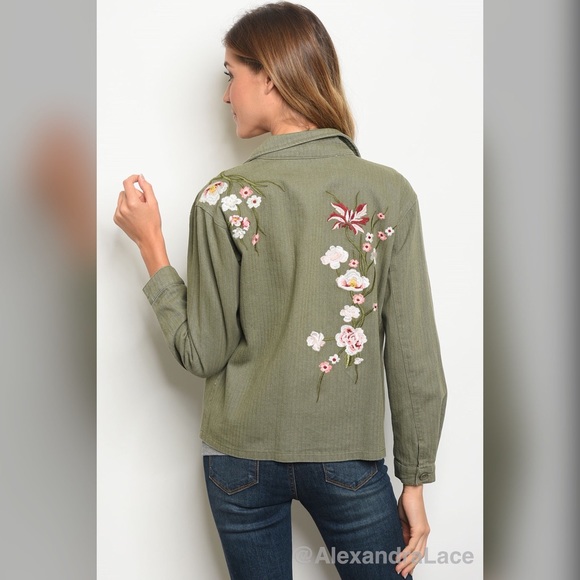 LAST 1 🌸 Olive Floral Print Jacket 🌸 - Picture 2 of 3